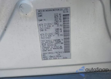 2016 Nissan Rogue S/Sl/Sv z USA, uszkodzony, nr VIN 5N1AT2MV5GC797413